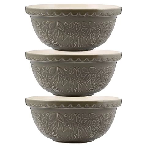Mason Cash - In The Forest Mixing Bowl Fox Grey Set 3pce 3 Mason Cash - In The Forest Mixing Bowl Fox Grey Set 3pce